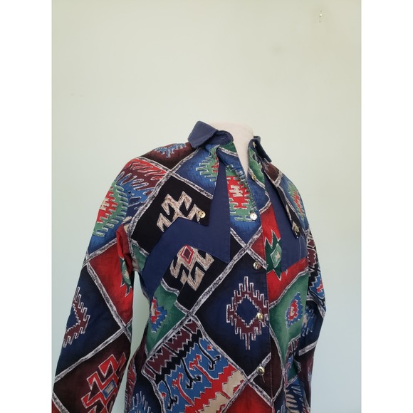 VTG 80's Roughrider Circle T Women's M Shirt Western Cowgirl Aztec Southwest - Picture 4 of 6